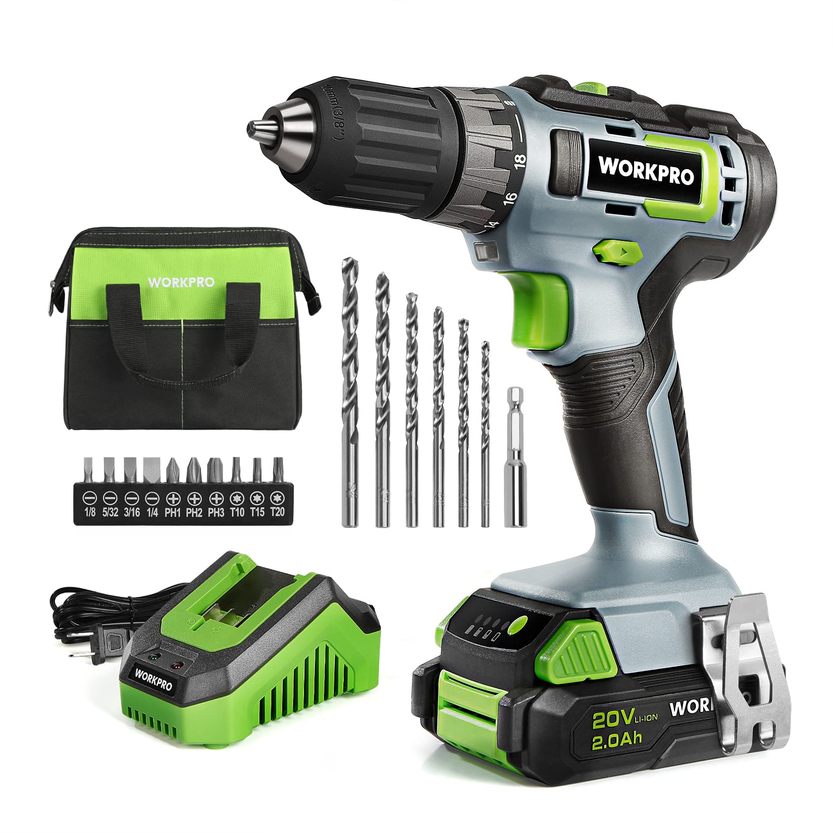 WORKPRO 20V Max Cordless Drill Driver Set (W004581A)