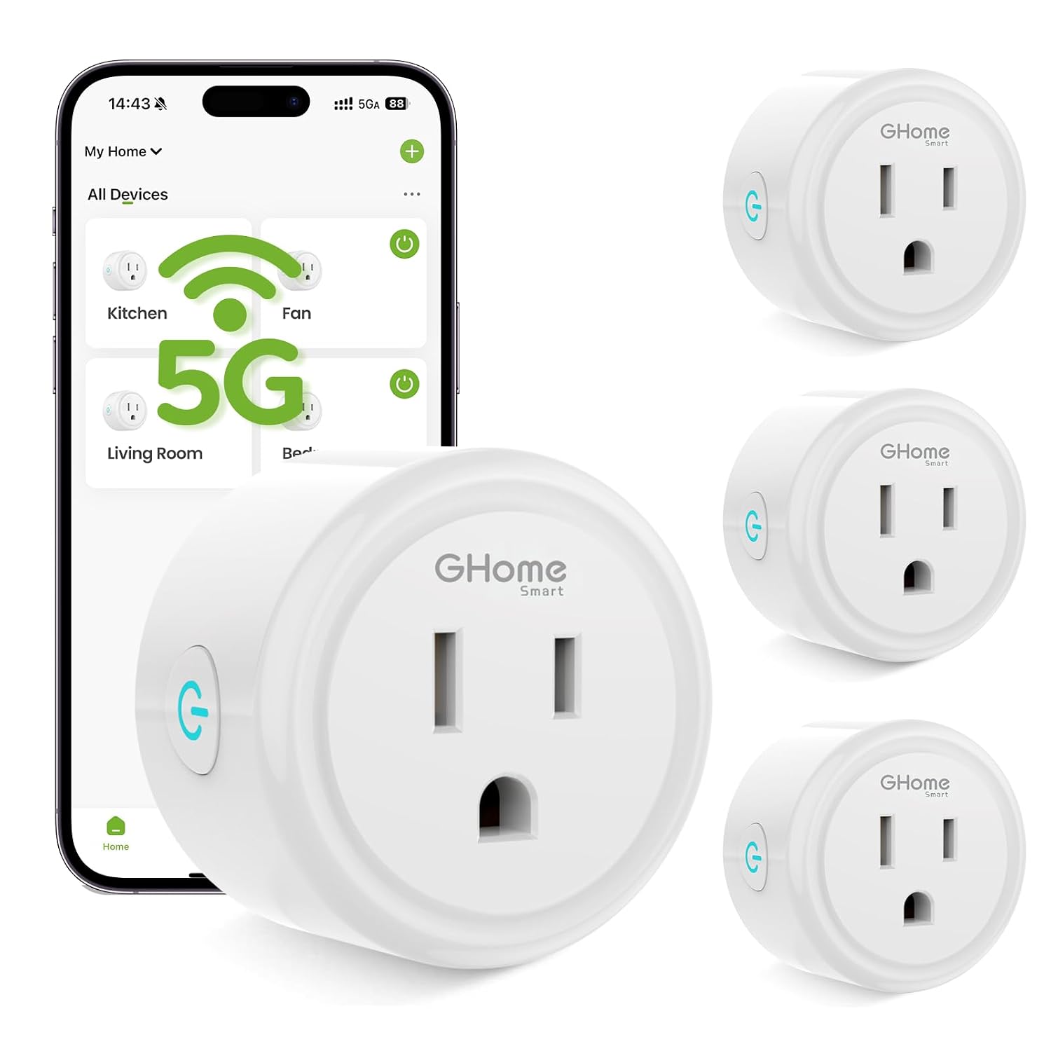 GHome 15A Dual-Band Smart Plug, 4-Pack